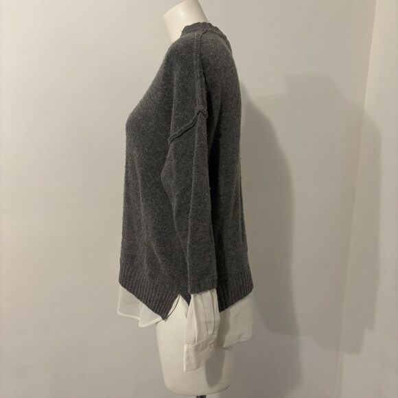 Brochu Walker Medium Gray Wool Cashmere Blend Layered Preppy Workwear Sweater - Picture 3 of 8